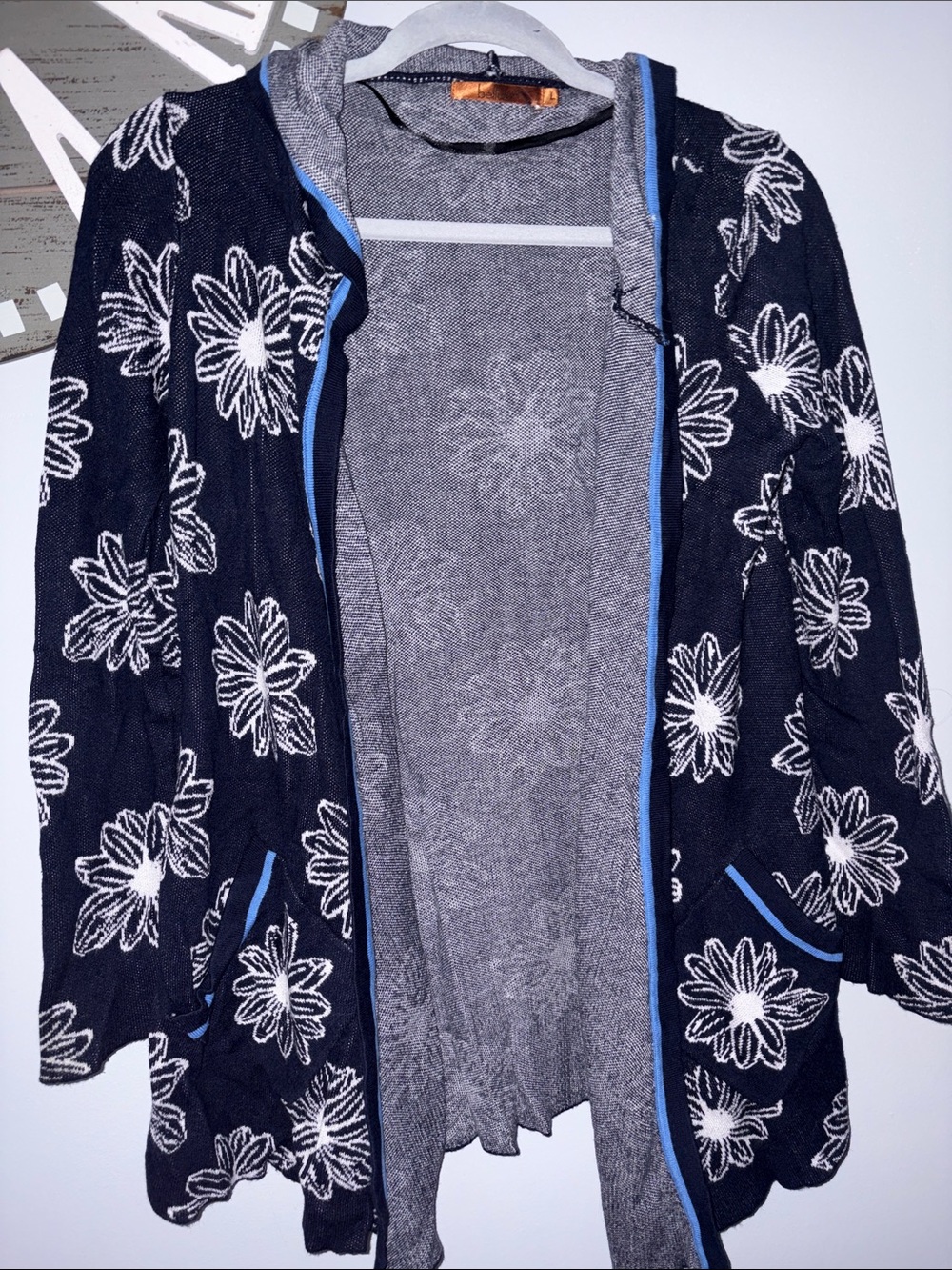 Belldini Women's Navy Floral Open-Front Cardigan Jacket
